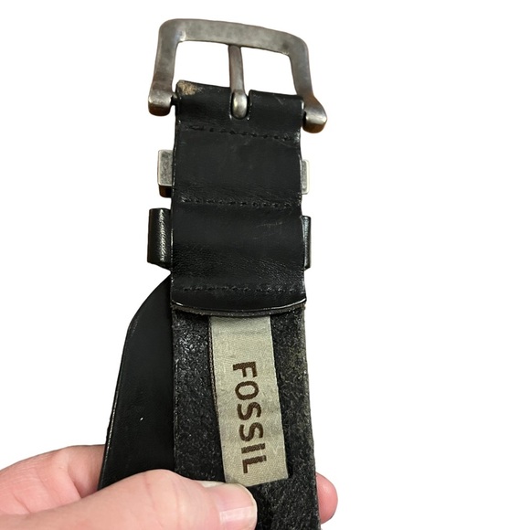 Fossil Black Joe Leather Mens Belt size 36 Silver Buckle - Picture 5 of 8